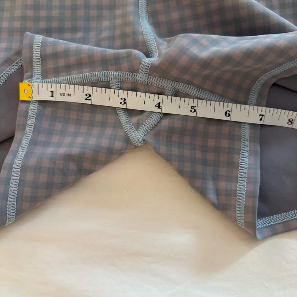 ALO Yoga Women's Blue Gray Check Bike Shorts - Picture 5 of 6
